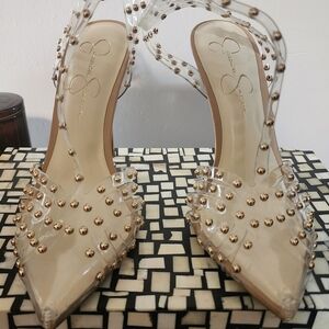 Jessica Simpson Clear Studded Heels